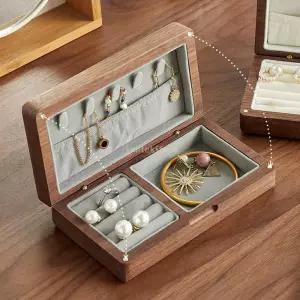 디스플레이 뚜껑이 달린 휴대용 나무 보석 상자 튼튼한 장신구 목걸이 반지 보관용 조리대 거치대