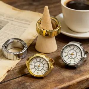 남녀공용 심플 손가락 반지 시계 라운드 다이얼 골드 실버 쿼츠 미니