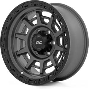 러프 컨트리 85 시리즈 17x9 휠 - 5x5.5 볼트 패턴 0mm 오프셋 건메탈 그레이 블랙 모조 비드록 원피스