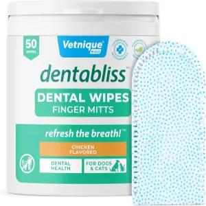 베트니크 덴타블리스 - 개 이빨 청소용 손가락 장갑 치과용 물티슈 플라크 및 칫솔질 구슬로 치석 예방 맛