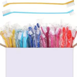 Nuenen 150개 강아지 칫솔 벌크 듀얼 헤드 치과용 소프트 편리한 긴 손잡이 개별 포장 소형견 고양이