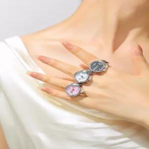 3pc 미니 빈티지 손가락 반지 시계 라운드 크리 에이 티브 석영 패션 커플 액세서리