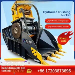 모바일 크러셔, 석재, 시멘트 블록, 콘크리트, 자갈 굴삭기, 죠 타입 크러싱 버킷, 유압