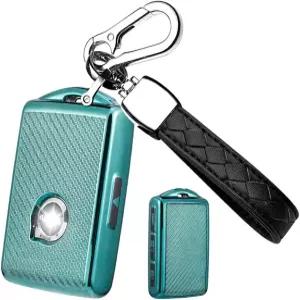 볼보 XC90 S60 V90 V60 폴스타 1 T5 T6 자동차 키 케이스 커버 재킷 스마트 원격 홀더 4 버튼 그린 체인