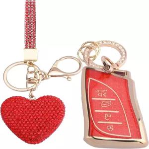 2018-2024년형 UX200 LS500H LC500H ES300h 스마트키 골드 레드용 다이아몬드 하트 체인이 있는 렉서스