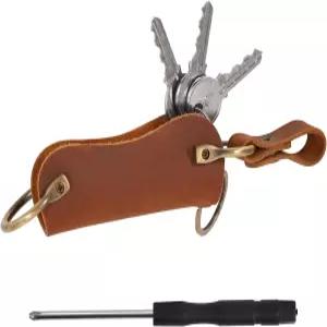 MCKDERWRILL 수제 가죽 키 슬리브 빈티지 커버 보호 케이스 스타일리시한 링