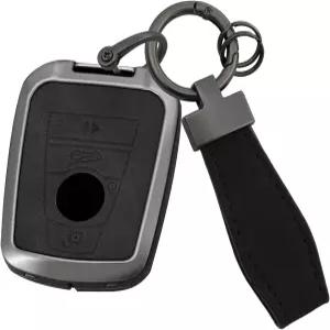 산릴리 메탈 가죽 4버튼 스마트 키포브 커버 키체인 블랙 포함 BMW i8 2014-2022 i3 키리스 레트로