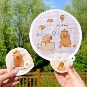 미니부채 (별별창고) 카피바라 접이식부채 원형 원터치 부채