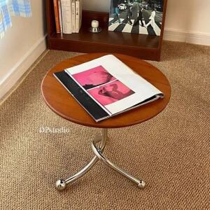 레트로 원목 원형 커피 테이블 체리 우드 미니 심플 소형 아파트 스테인리스 스틸 침대 옆