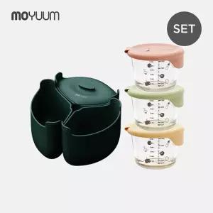 분리형 실리콘 밥솥칸막이+락앤락 유리 이유식용기 2종세트