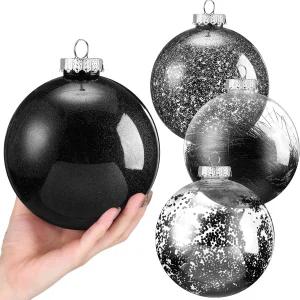 샤피 4개 6인치 대형 투명 플라스틱 크리스마스 공 장식 전구 트리 위한 박제 섬세한 볼 세트 블랙