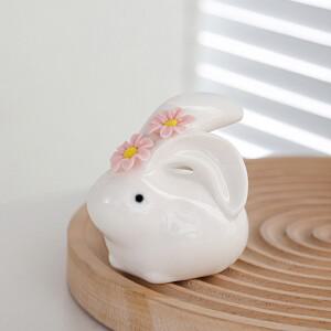 세라믹 장식 토끼 작은 장식품, 수제 꽃, 창의적인 거실, 사무실 책상 애완 동물 공예 입상
