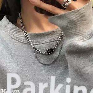 [콩심팥심]사각 포인트 두줄목걸이 사슬 체인 목걸이 볼드 레이어드