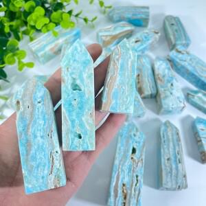 1개 독특한 수제 블루 아라고나이트 & 헤미모르파이트 크리스탈 타워 홈 데코 휴일 선물