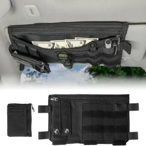 BIZOCO 자동차 선바이저 정리함 트럭 밴 다기능 선글라스 홀더 전술 MOLLE 액세서리용 카드 파우치 포함