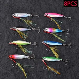 8개 금속 캐스트 마이크로 지그 훅 낚시 도구 바다 인조 미끼 스푼 쇼어 캐스팅 슬로우 지깅 피쉬 배스 루