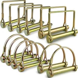 웰맥스 12팩 트레일러 히치 핀 구색 1/4인치 및 5/16인치 직경 사각형 아치형 와이어 잠금 PTO용 아연 도금