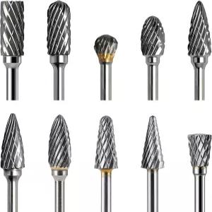 AM ARROWMAX 10pcs 텅스텐 카바이드 버 세트 2.35mm 3/32인치 드릴링 정밀 목재 조각 금속 마이크로 모터