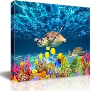 욕실 캔버스 벽 아트 주방 장식 모던 바다 거북이 위한 다이닝 룸 컬러풀 피쉬 코랄 비치 테마 사진 12x16