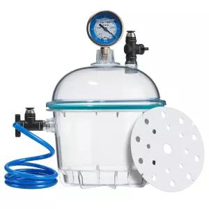 이중 밸브 및 압력 게이지가 있는 진공 건조기 150mm 실험실 폴리카보네이트 건조 저장 용기 과학 연구