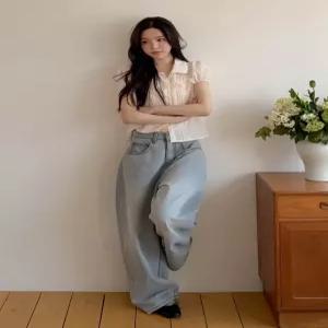 [엘루이즈][엘루이즈] [S3XL] 카누아 힙라인 스티치 와이드 워싱 데님 팬츠(2color)