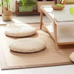 [콩심팥심]원형 카페 라탄 왕골 방석 푹신한 좌식 스툴 짚 쿠션형 여름