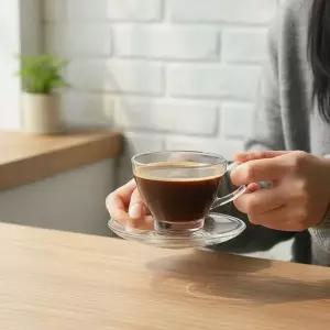 투명 내열 유리 커피잔 티컵 받침 세트 홈카페 다기 200ml 1인조