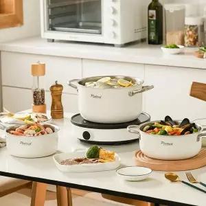 크림 컬러 통3중 스테인리스 인덕션 냄비 양수 편수 3종 세트