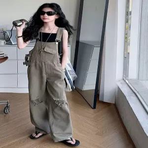 여성 멜빵바지 빈티지 진청 와이드 투피스 팬츠 루즈핏