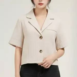 여성 크롭 투버튼 반팔 정장 마이 1P 베이직 출근 숏자켓 오피스룩 패션