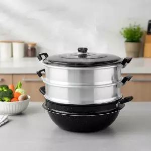 [알티피아]업소용 대용량 마블 3단 찜기 40cm 알루미늄 다용도 솥