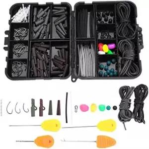 잉어 낚시 태클 세트 136개의 PC 터미널 리그 키트와 미끼 바늘 고리가 있는 실리콘 튜브 비드 슬리브 헤어