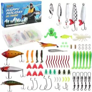 오리글램 낚시 미끼 세트 물고기 키트 부드러운 플라스틱 숟가락 벌레 개구리 배스 트라우트 연어 민물고기