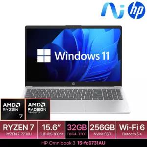 HP 옴니북 3 15-fc0731AU WIN11 32GB램 (SSD 256GB) 15.6인치 FHD 최신 AI 노트북R7 7730U 사무용 노트북