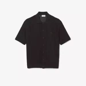 라코스테 남성 악어 자가드 메쉬 반팔 카디건 브라운 HB862820