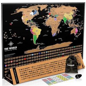 달린 제작 지도 선물 월드 인치 깃발이 여행자를 17X24 또는 여행용 아이디어 데코 트래커 상세 위한 오프 아트 스크래치 랜드매스 디럭스 오피스