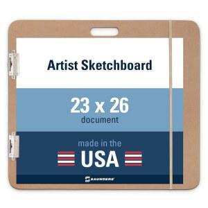 손더스 재활용 하드보드 스케치보드 23x26 미국산, 손잡이가 있는 아티스트 드로잉 보드, 측면 클립 2개 및 고무 밴드, 생활 드로잉 및 플레인 에어용 대형 메이슨라이트 필드 클립보드