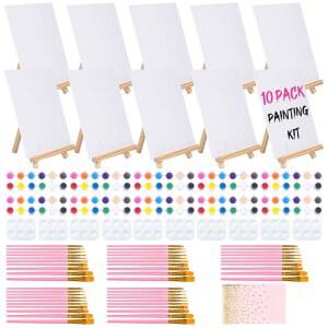 아크릴 페인트 50 브러시 아트 페인팅 파티 용품이 포함된 성인 청소년용 VOCHIC 10팩 8 x 10인치 캔버스 보드 및 이젤 세트 Sip 및 페인트 키트