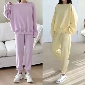 여성 봄 가을 무지 맨투맨 티셔츠 조거팬츠 트레이닝 세트 츄리닝 PST0129S 빅사이즈 루즈핏