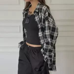 여성 봄 가을 박시 체크 롱 셔츠 긴팔 남방 NB0092S 빅사이즈 루즈핏