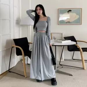 여성 봄 가을 3피스 가디건 나시 와이드 팬츠 세트 트레이닝 츄리닝 셋업 PST0253S