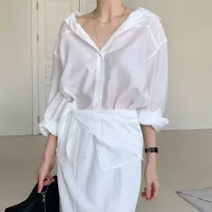 [유야]여성 투웨이 스카프 시스루 셔츠 블라우스 -FNB0116- 봄 여름