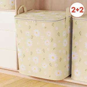 [2+2] 데이지꽃 대용량 리빙박스 패브릭 옷/이불정리함 100L