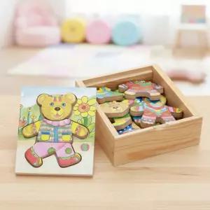 원목 곰돌이 웬디 옷입히기 나무 블록 블럭 인형옷 모양맞추기 퍼즐 코디놀이 (18p)