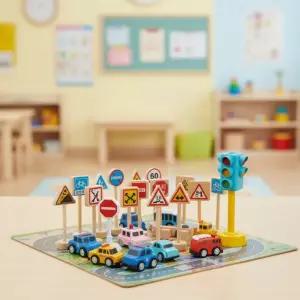 캐스B 도로종이벽돌 교통놀이세트 종이벽돌블록 30p 신호등 자동차도로 꾸미기 미니카 자동차
