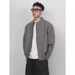 남성용 그레이 가을 페이크 브이넥 가디건 카디건 고지식 체크 옅은 BE3