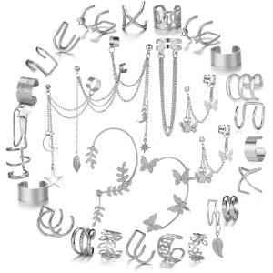 여성용 랩 귀걸이 이어 커프의 81개 이어 커프 헬릭스 연골 이어 클립 비 피어싱 이어 클립 가짜 귀걸이 연골(골드/실버/블랙)
