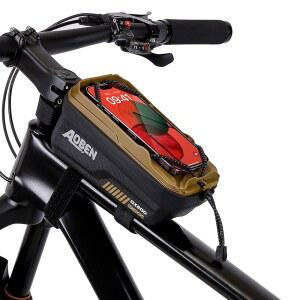 산악 자전거 도로 자전거를 위한 아오벤 자전거 휴대폰 전면 프레임 백, MTB를 위한 EVA 하드 케이스 자전거 휴대폰 거치대, 6.8인치 미만 휴대폰용 자전거 액세서리(Tan)