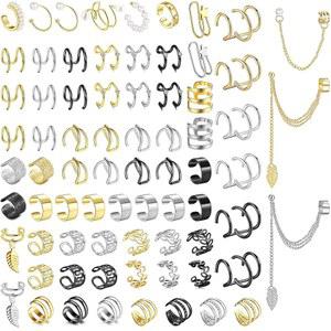 도차이스 이어 커프 헬릭스 연골 클립 위에 귀걸이 이어 연골 클립 위에 랩 귀걸이 이어 커프 위에 여성용 비 피어싱 이어 피어싱 가짜 귀걸이 세트(골드/실버)