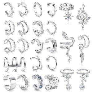 제리위 25개 여성용 14K 금도금 이어 커프, 피어싱 조절이 불가능한 이어 커프 가짜 피어싱 클립 상부 귀 연골 귀걸이 헬릭스 랩 이어 커프 주얼리 세트
